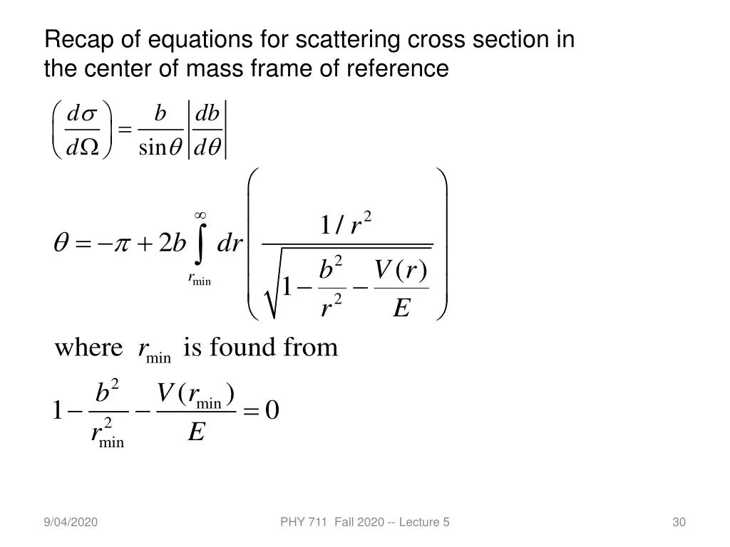 recap of equations for scattering cross section