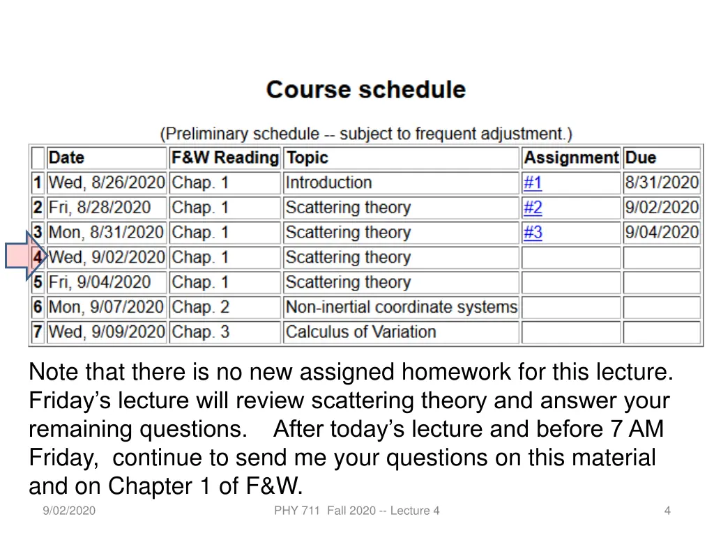 note that there is no new assigned homework