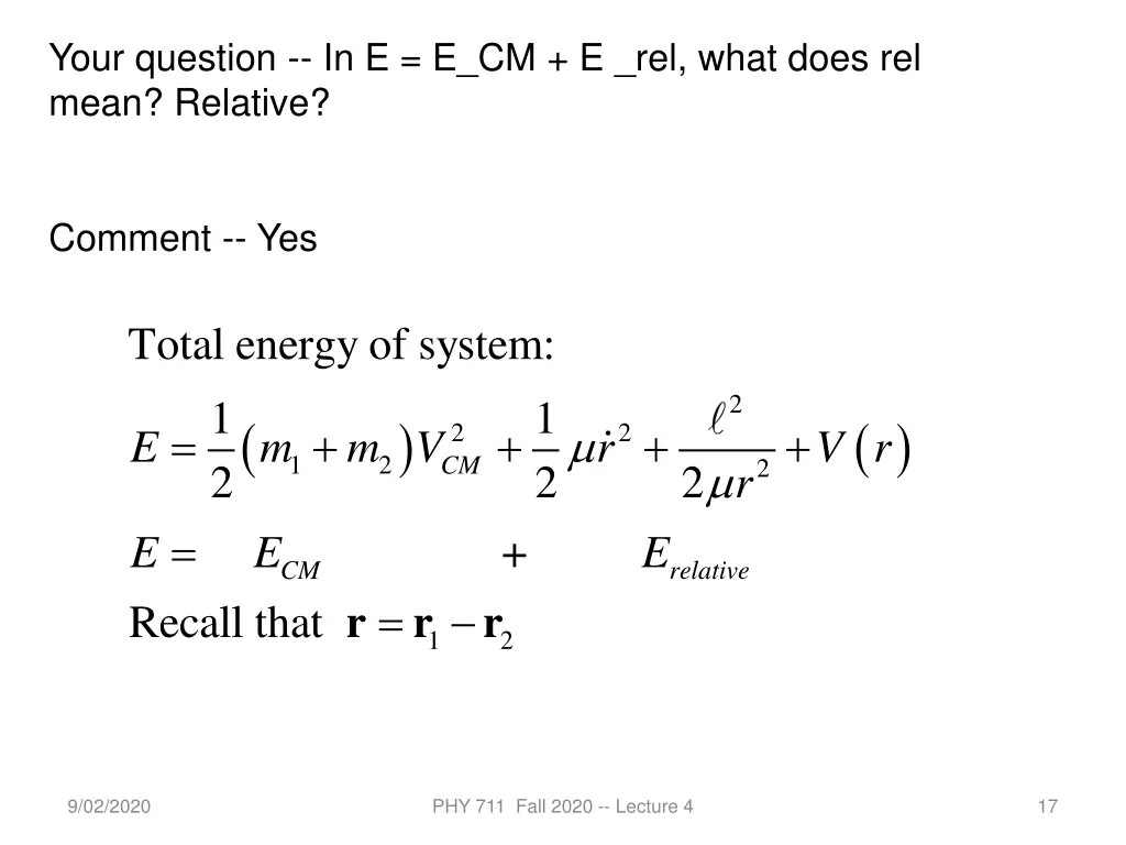 your question in e e cm e rel what does rel mean
