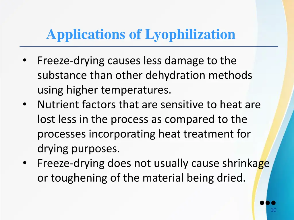 applications of lyophilization