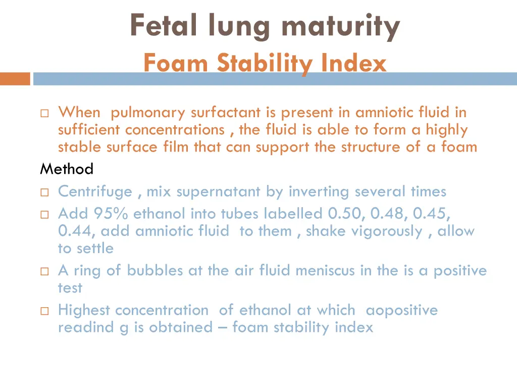 fetal lung maturity foam stability index