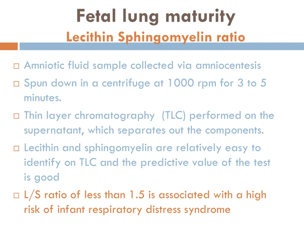 fetal lung maturity lecithin sphingomyelin ratio