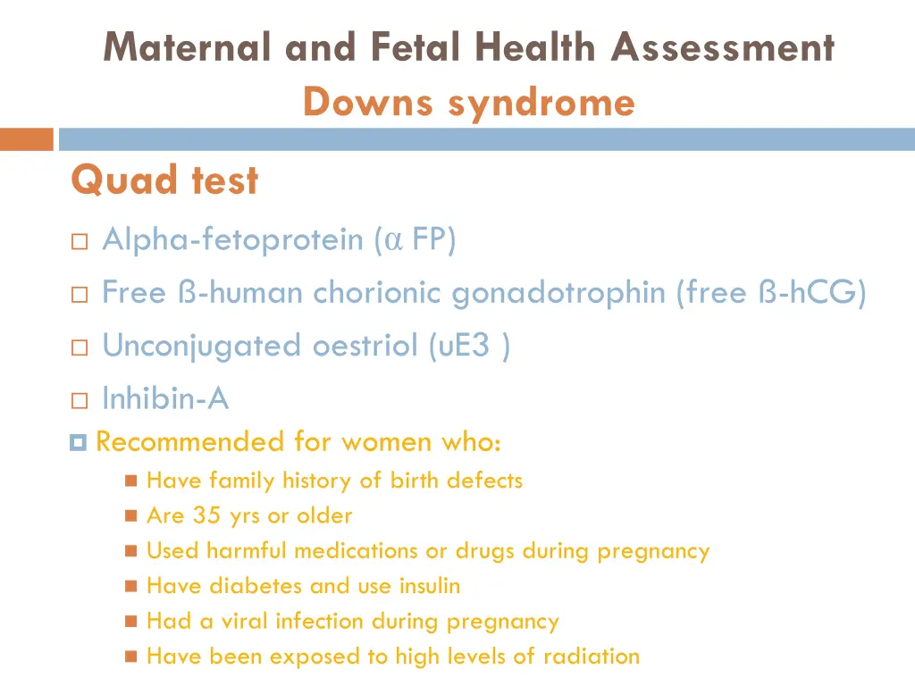 maternal and fetal health assessment downs 2