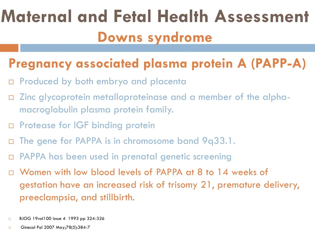 maternal and fetal health assessment downs 3