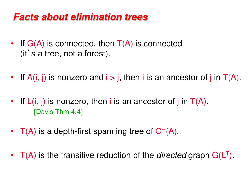 facts about elimination trees