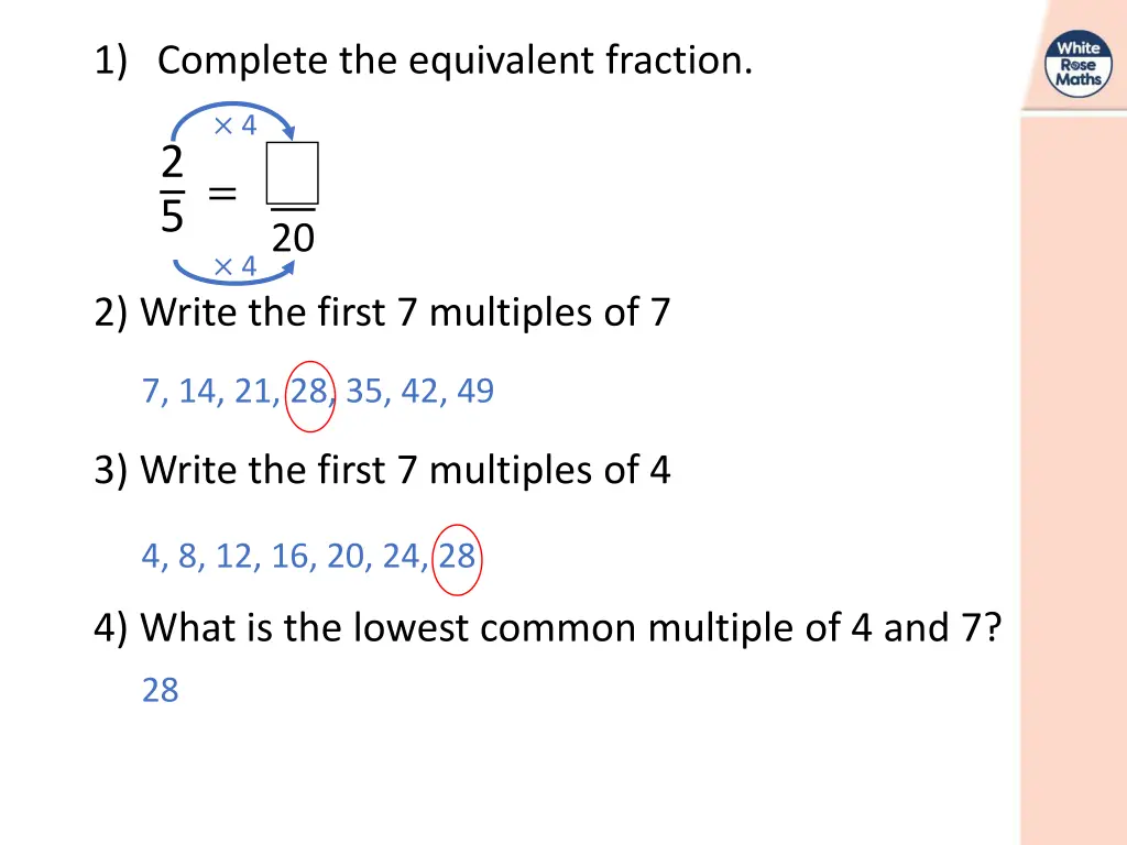 1 complete the equivalent fraction 1