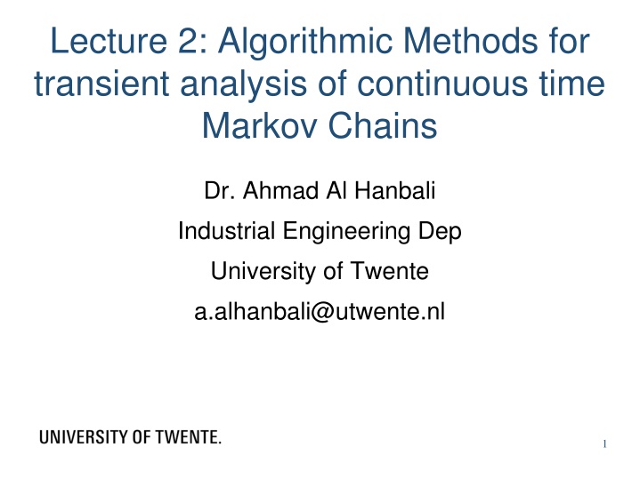 lecture 2 algorithmic methods for transient