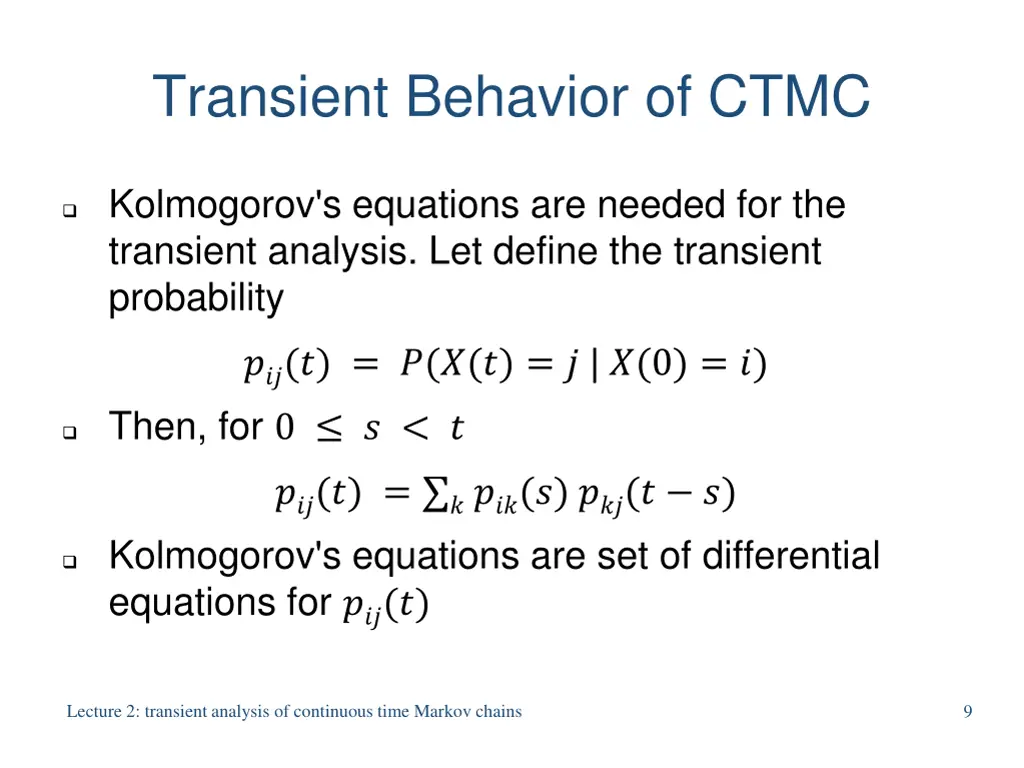 transient behavior of ctmc