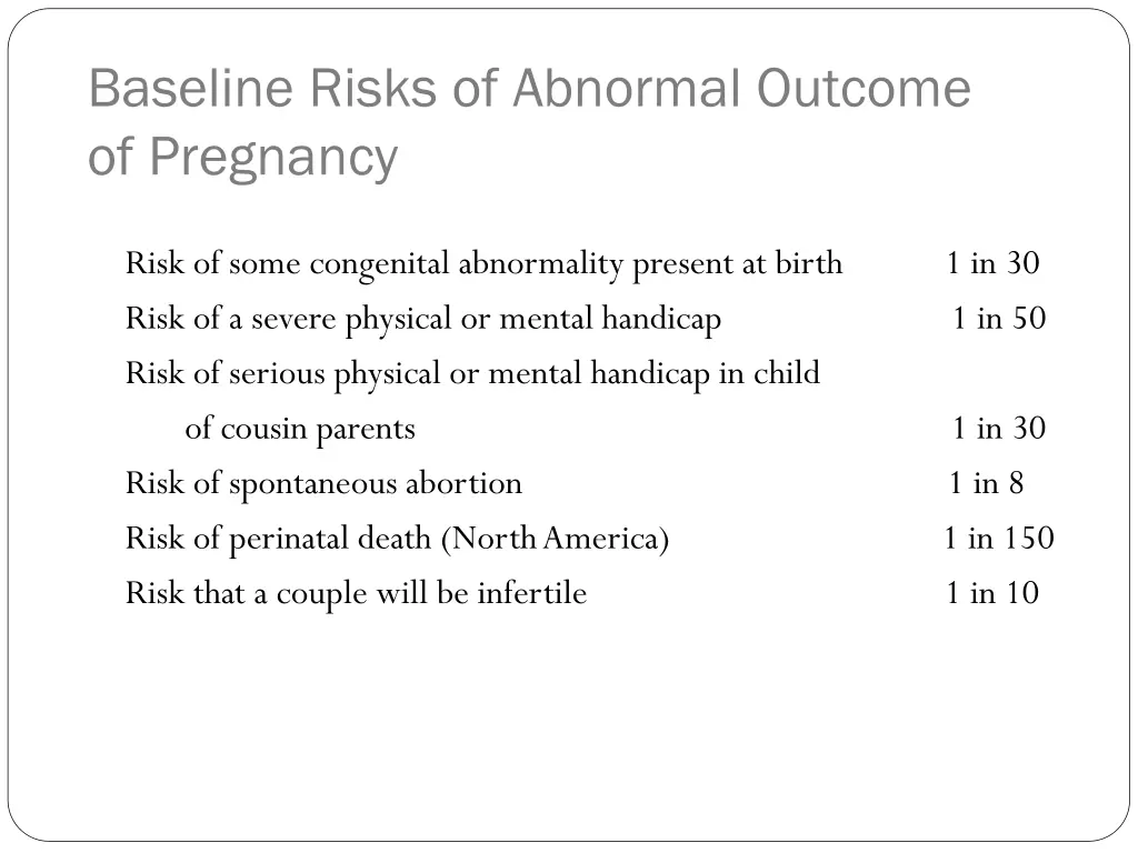 baseline risks of abnormal outcome of pregnancy