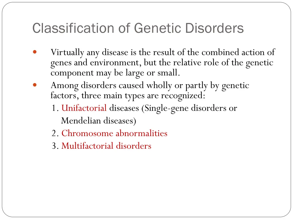 classification of genetic disorders