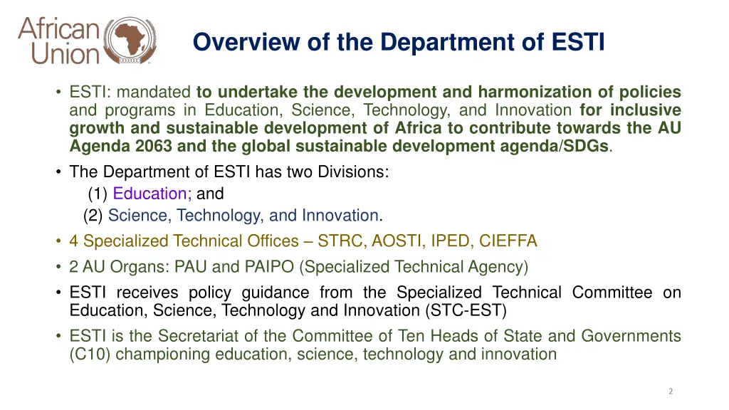 overview of the department of esti