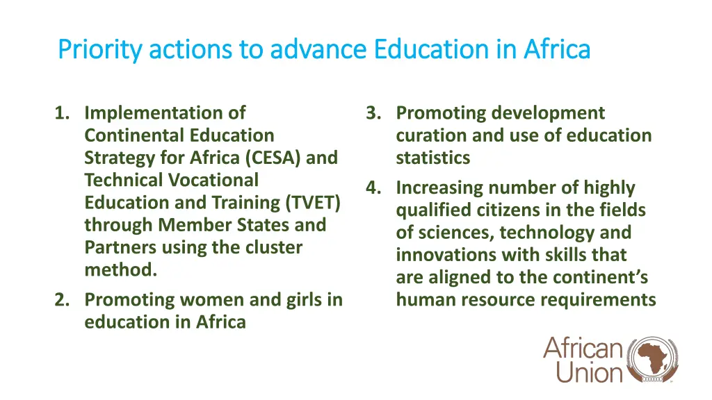 priority actions to advance education in africa
