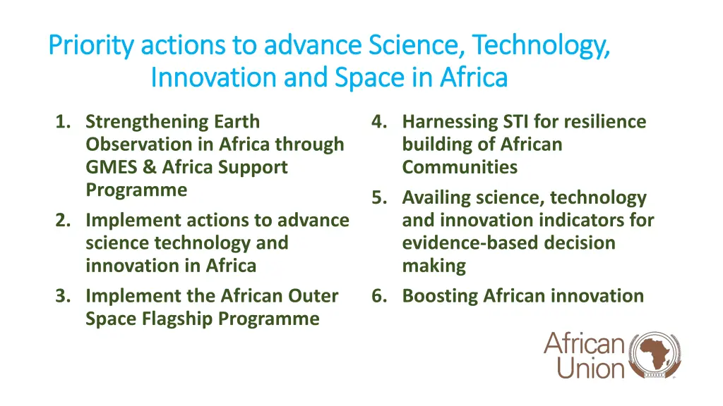 priority actions to advance science technology