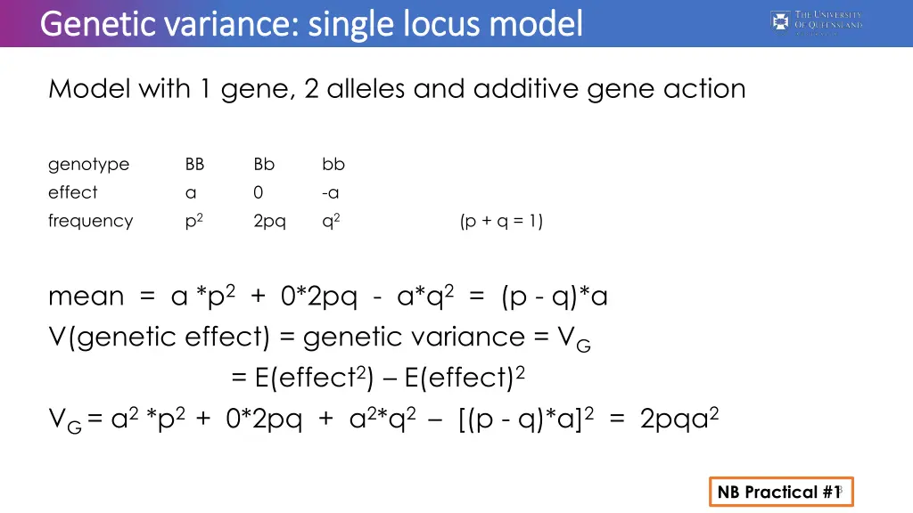 genetic variance single locus model genetic