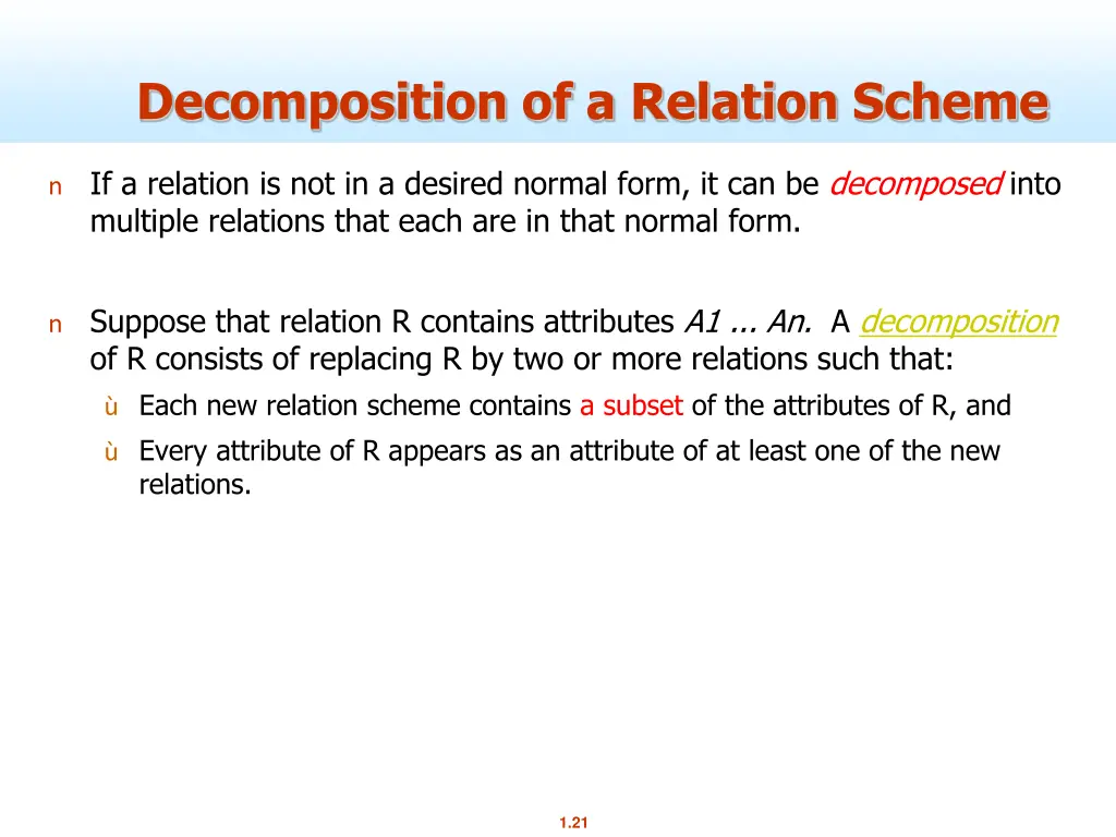 decomposition of a relation scheme