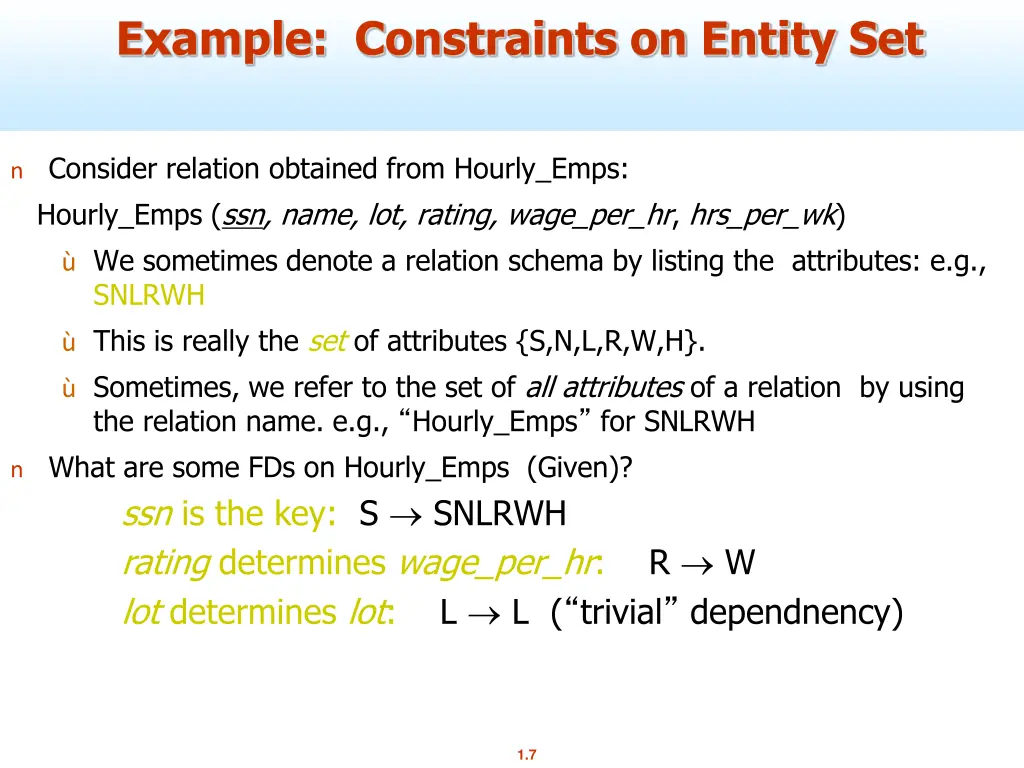 example constraints on entity set