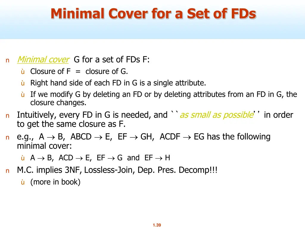 minimal cover for a set of fds