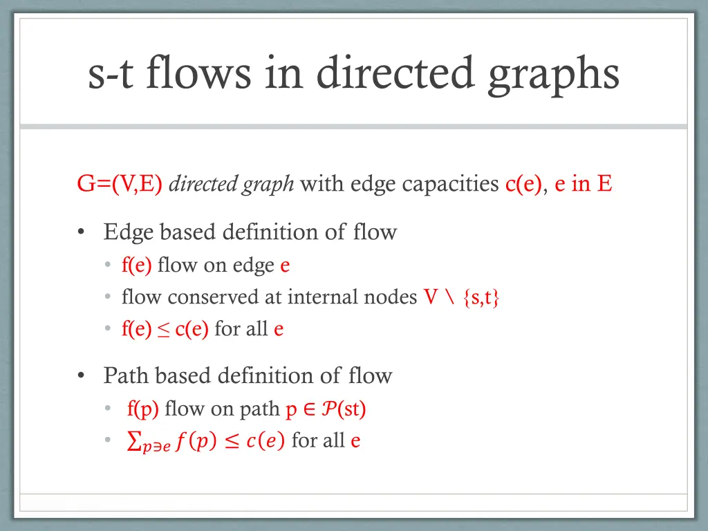 s t flows in directed graphs