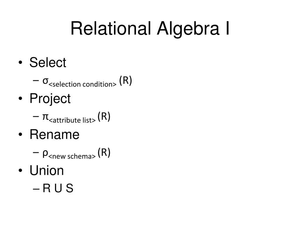 relational algebra i