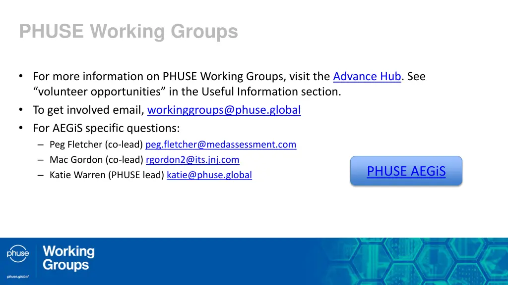 phuse working groups
