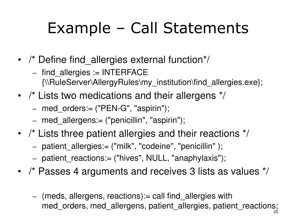 example call statements