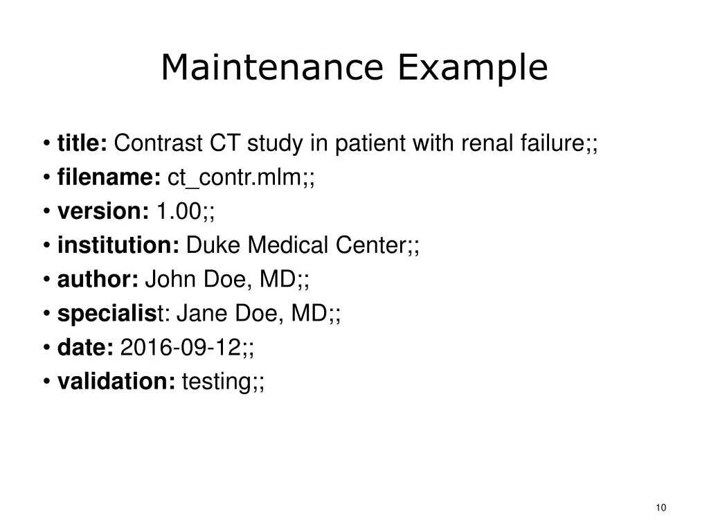 maintenance example