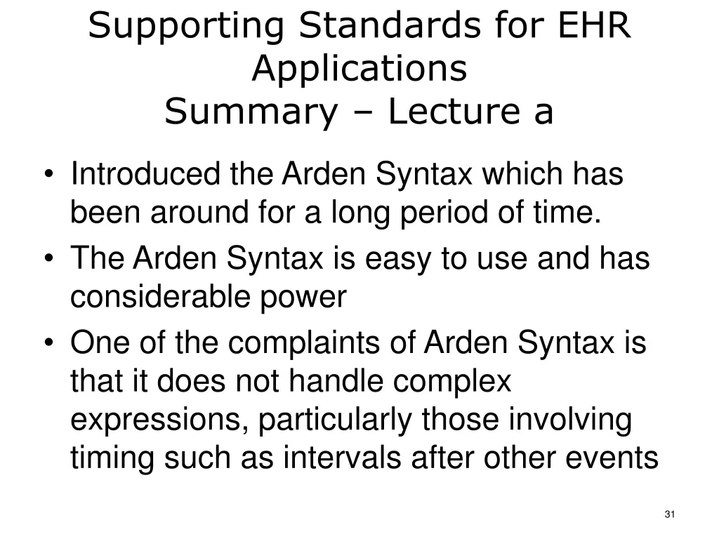 supporting standards for ehr applications summary