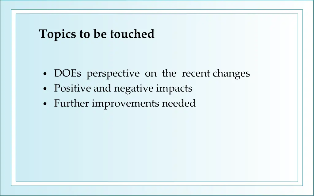 topics to be touched