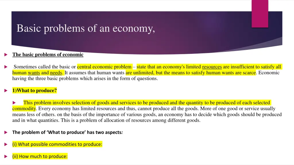 basic problems of an economy