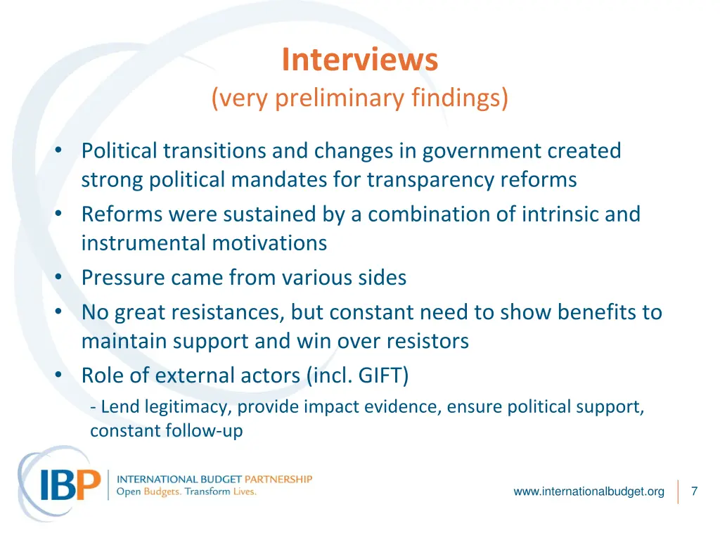 interviews very preliminary findings