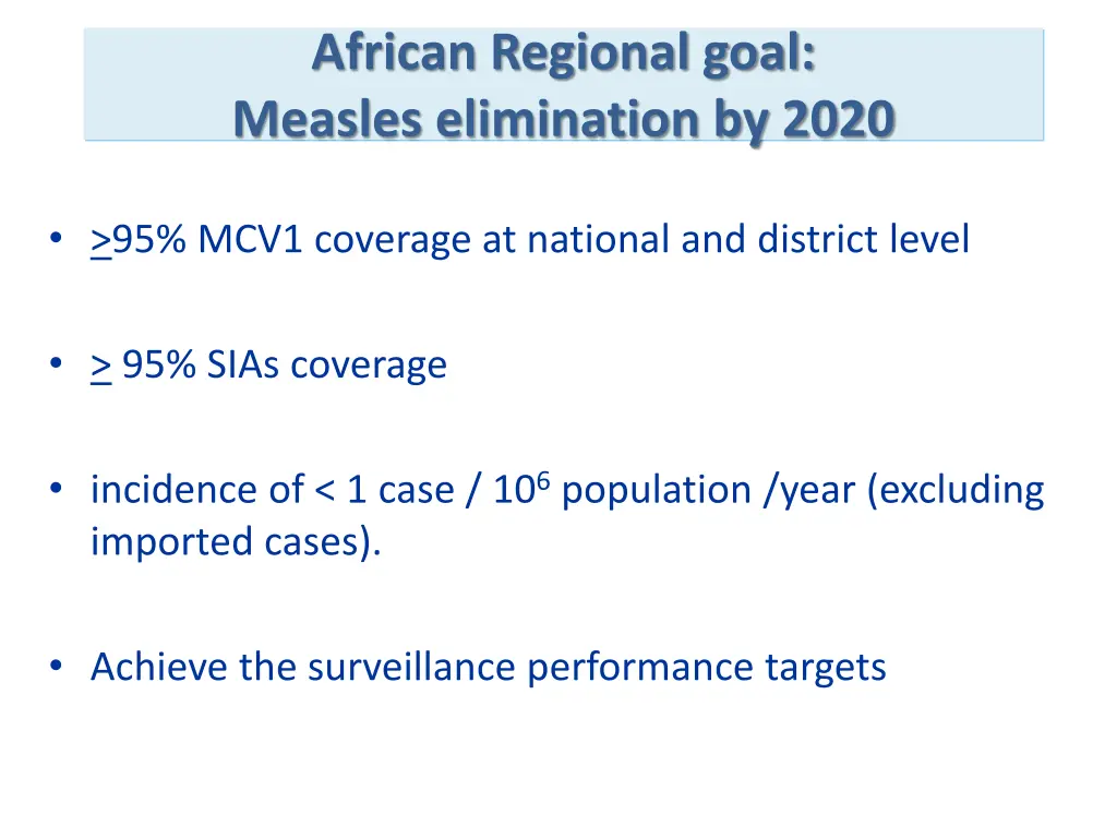 african regional goal measles elimination by 2020