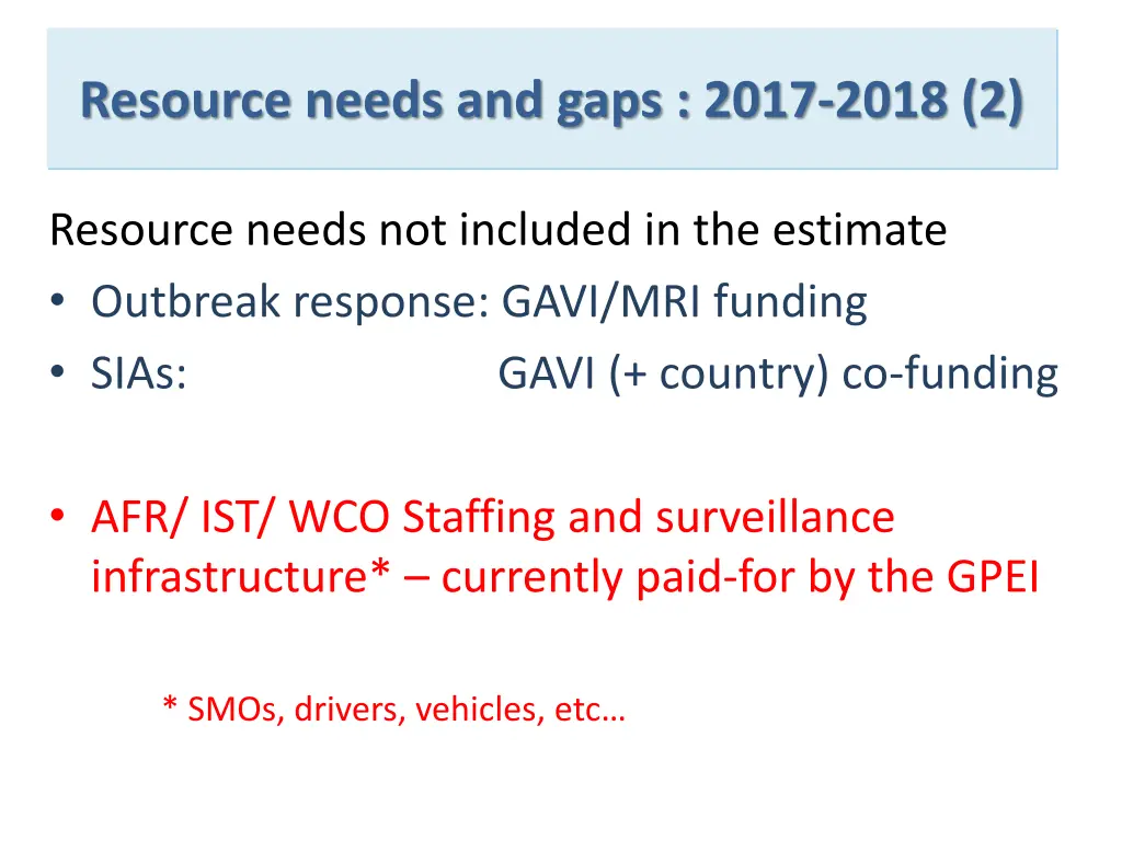 resource needs and gaps 2017 2018 2