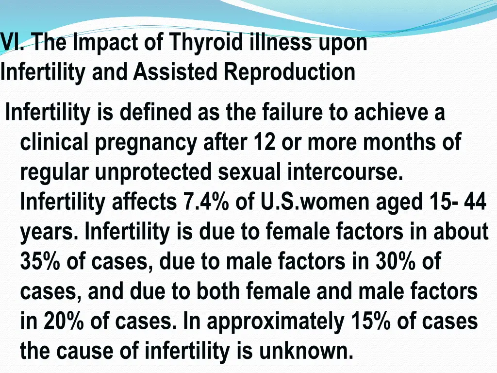 vi the impact of thyroid illness upon infertility