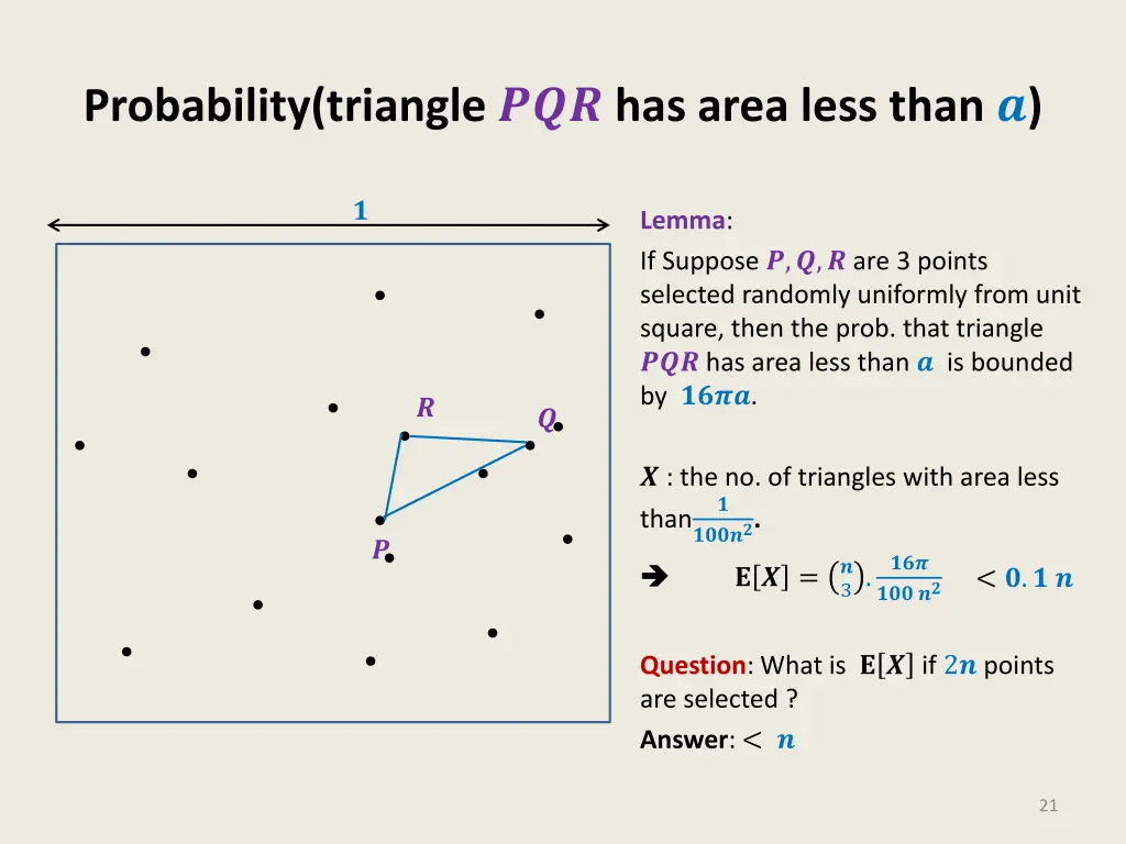probability triangle has area less than 2
