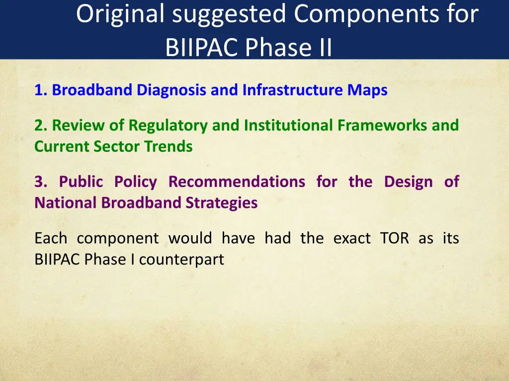 original suggested components for biipac phase ii
