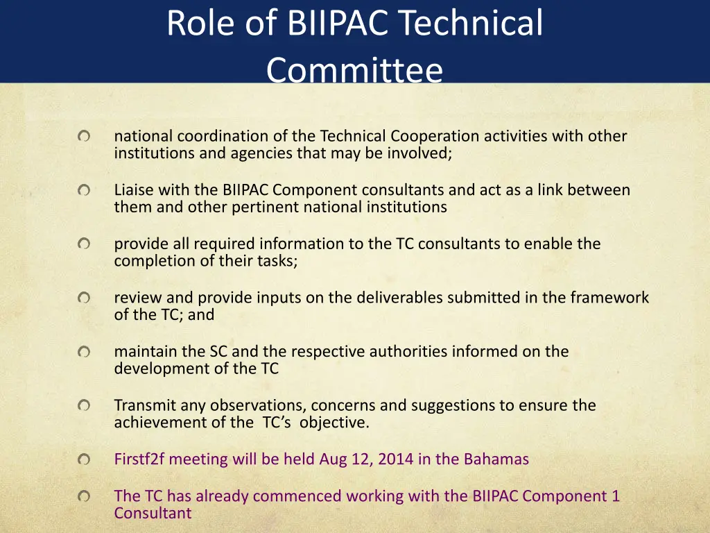 role of biipac technical committee