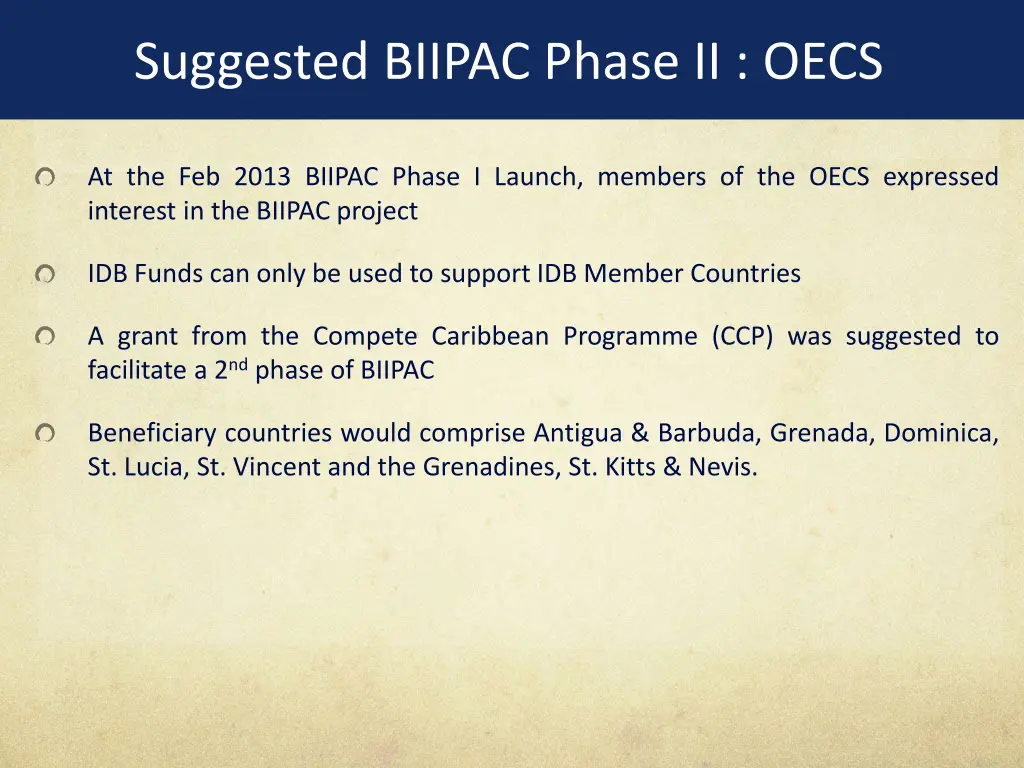 suggested biipac phase ii oecs