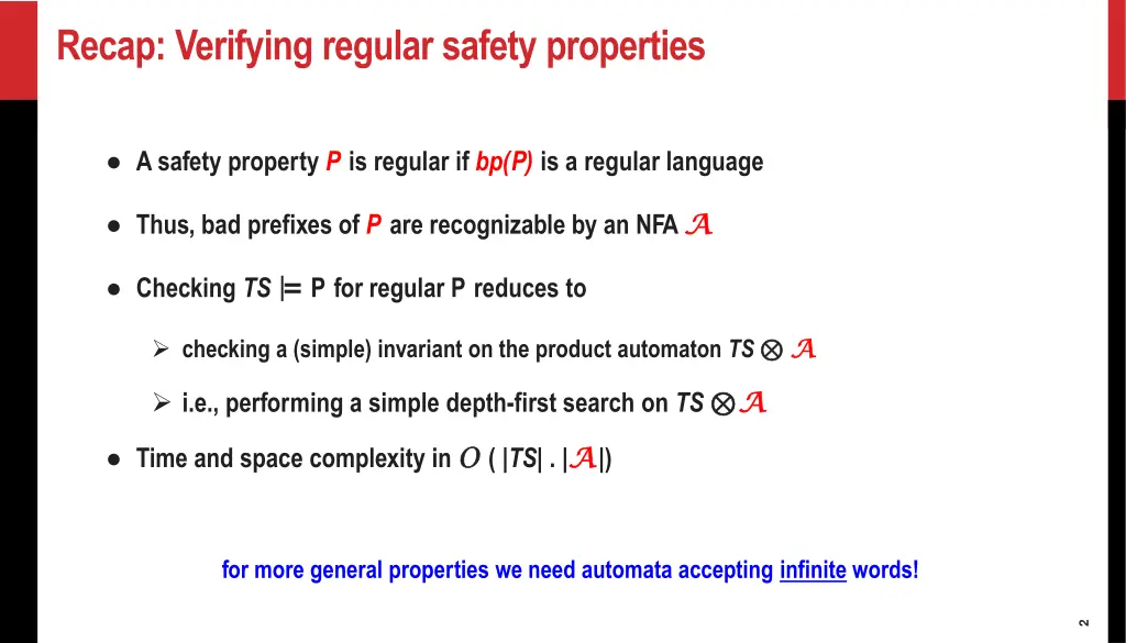 recap verifying regular safety properties