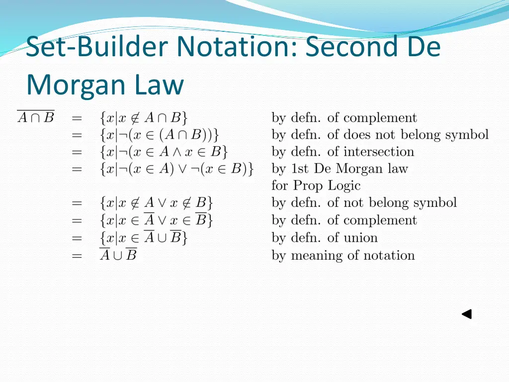 set builder notation second de morgan law