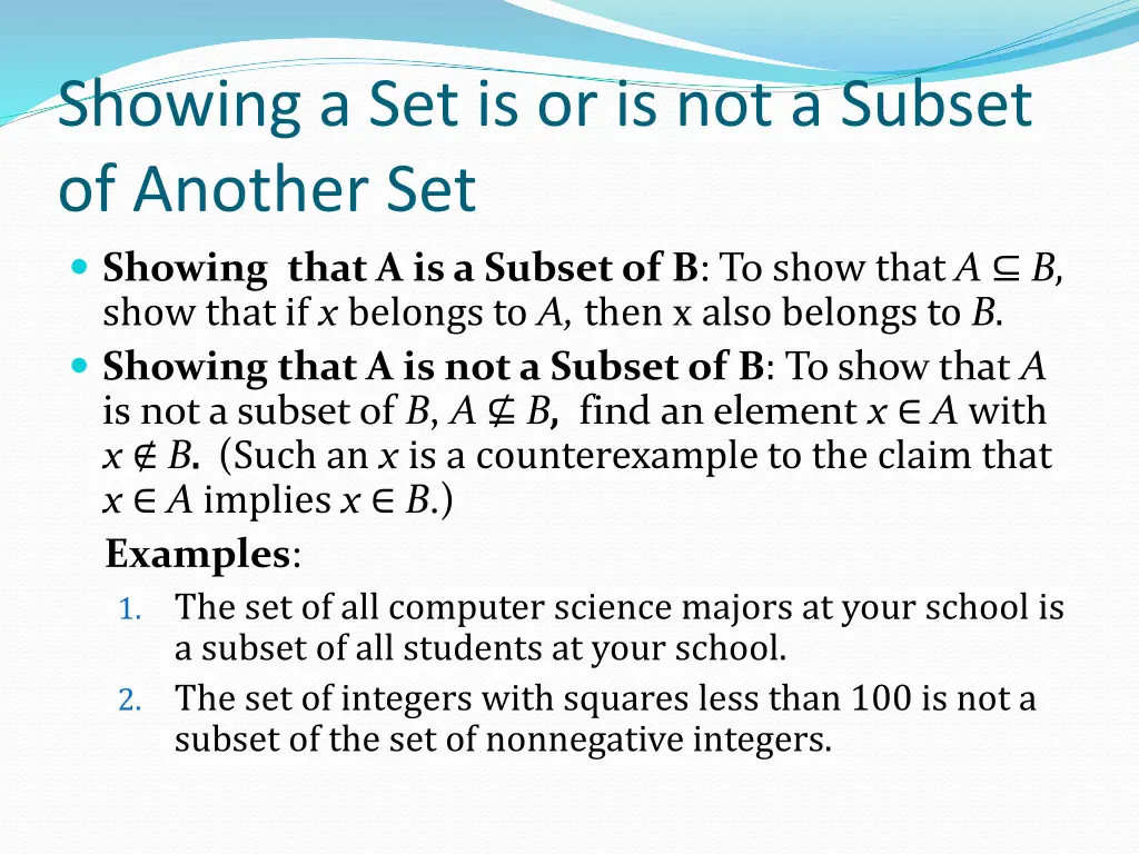 showing a set is or is not a subset of another
