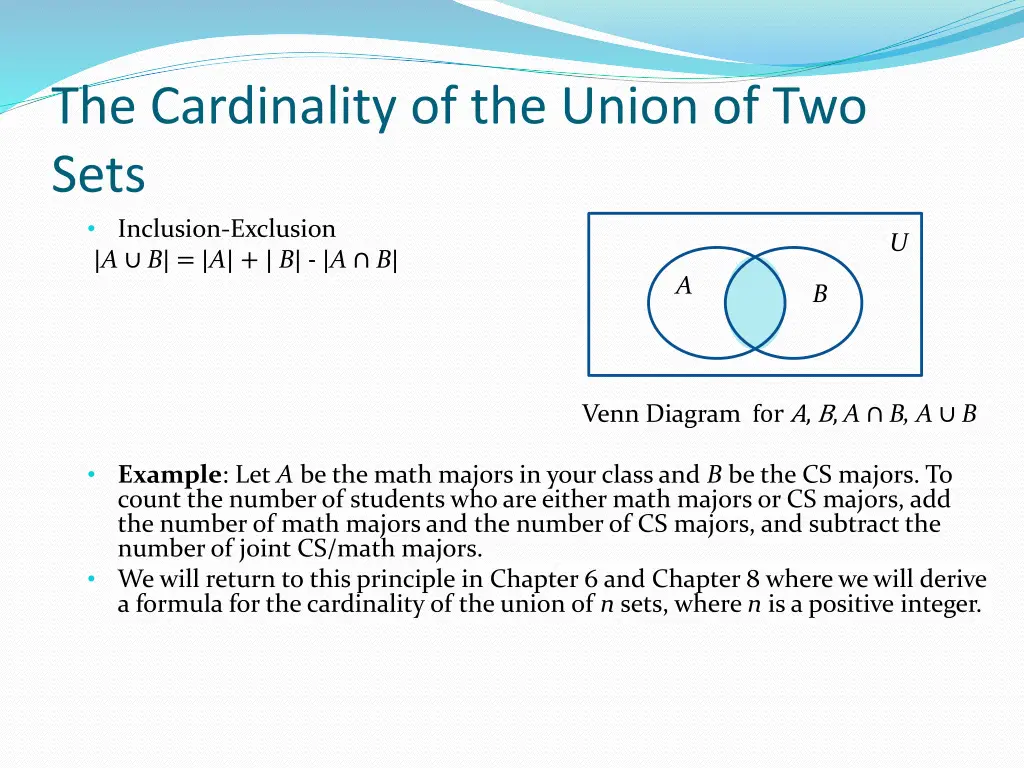the cardinality of the union of two sets