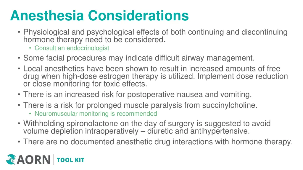 anesthesia considerations physiological
