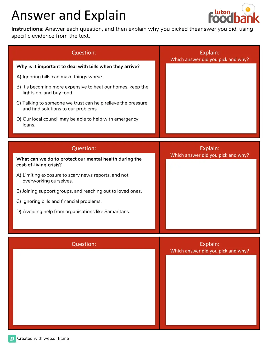 answer and explain instructions answer each 2