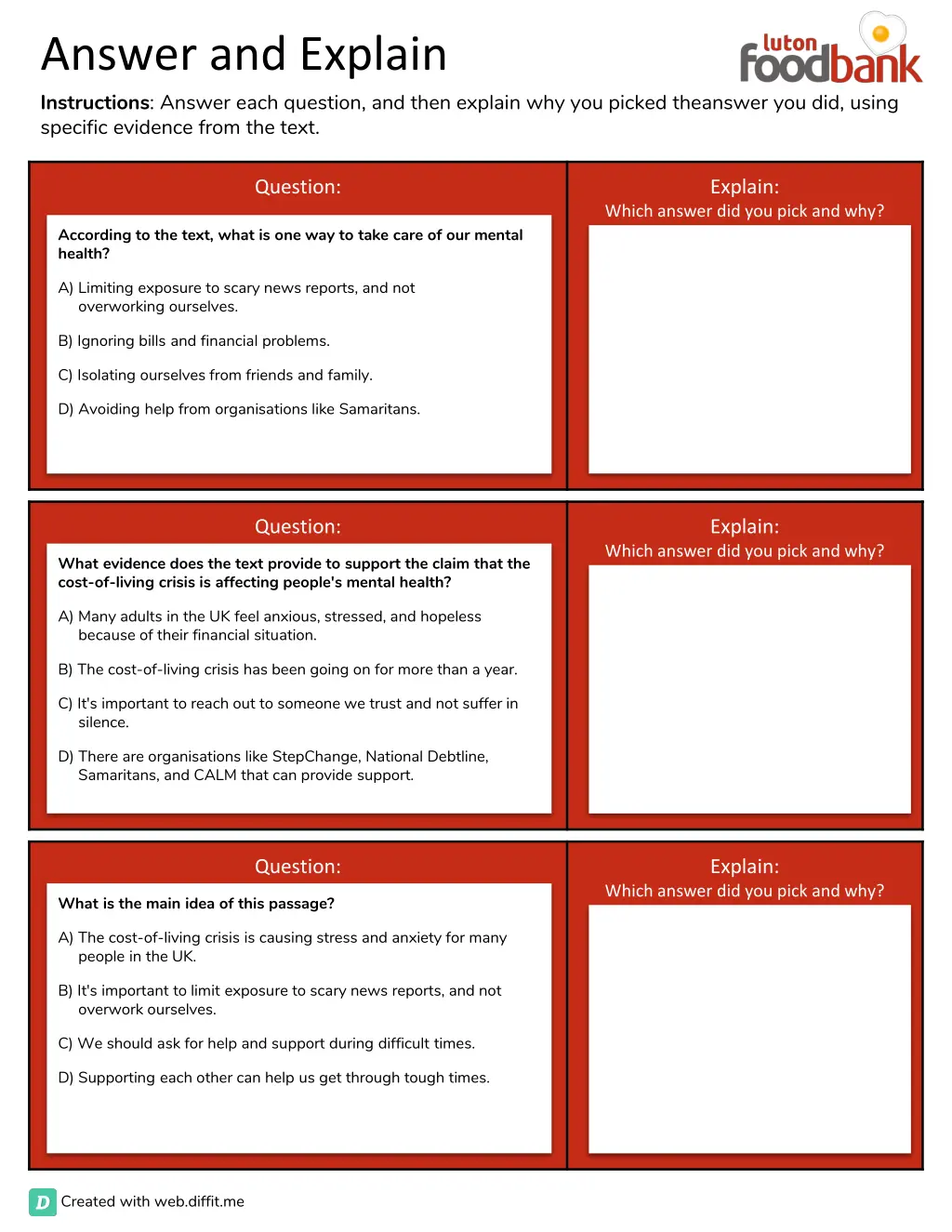 answer and explain instructions answer each