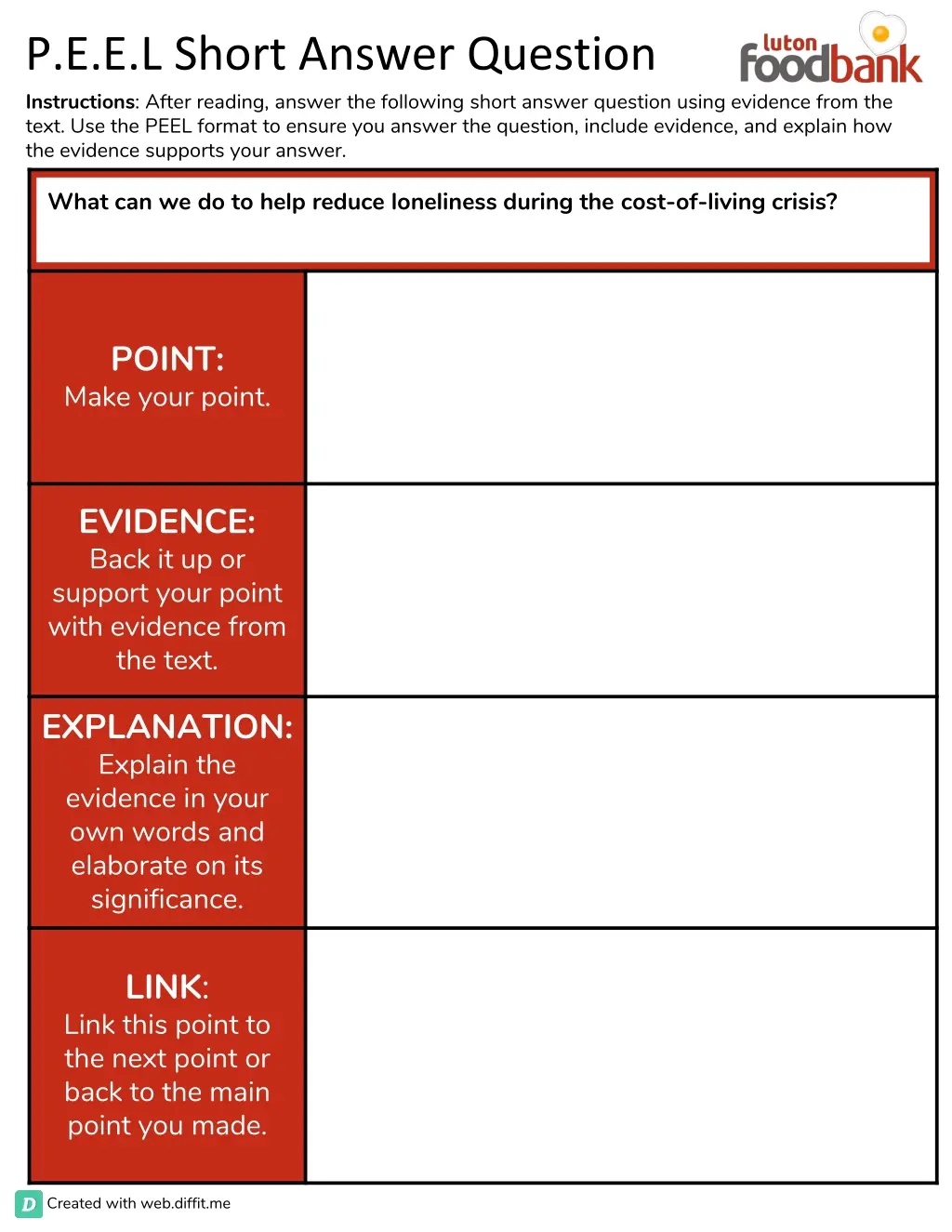 p e e l short answer question instructions after 2