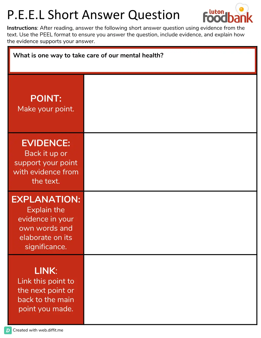 p e e l short answer question instructions after