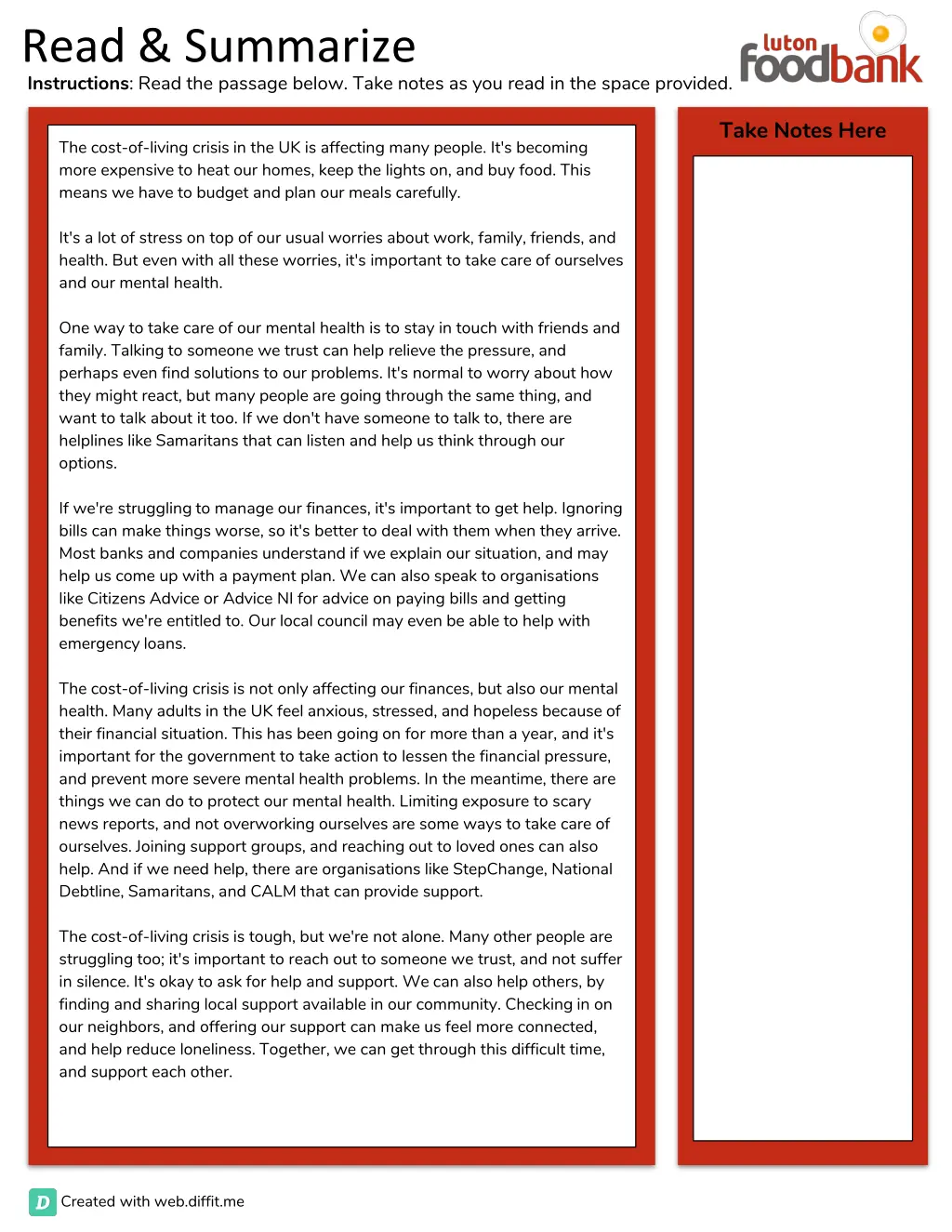 read summarize instructions read the passage
