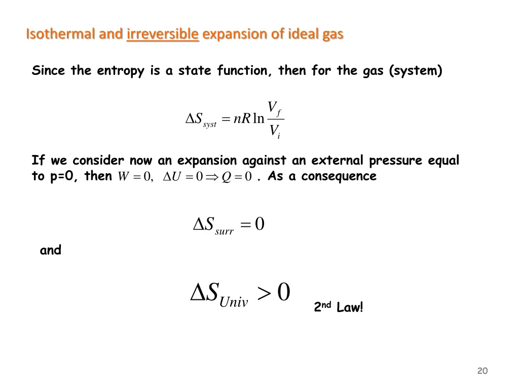 isothermal and irreversible expansion of ideal gas
