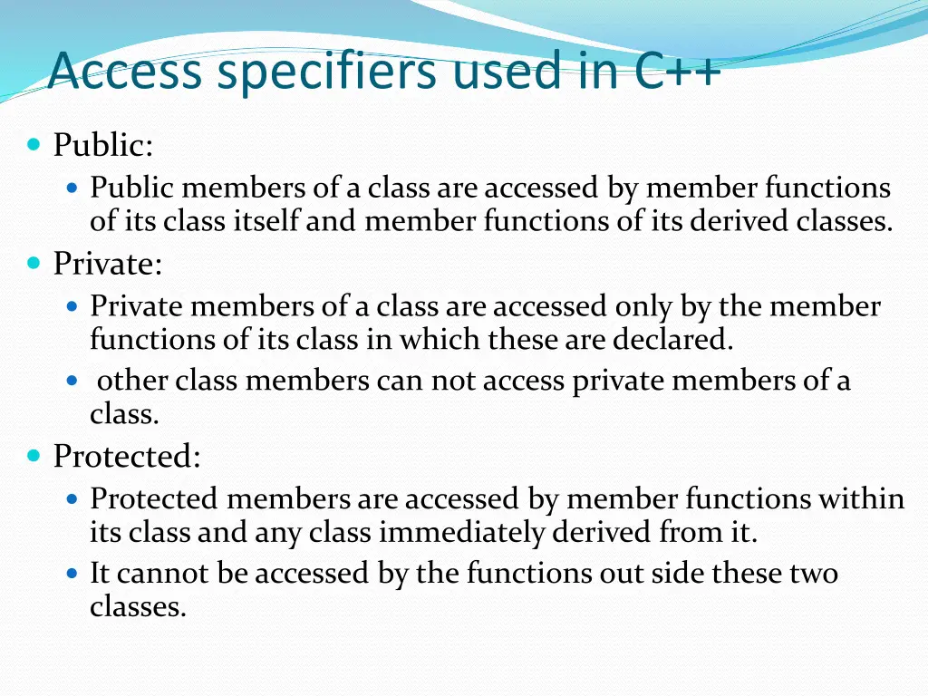 access specifiers used in c