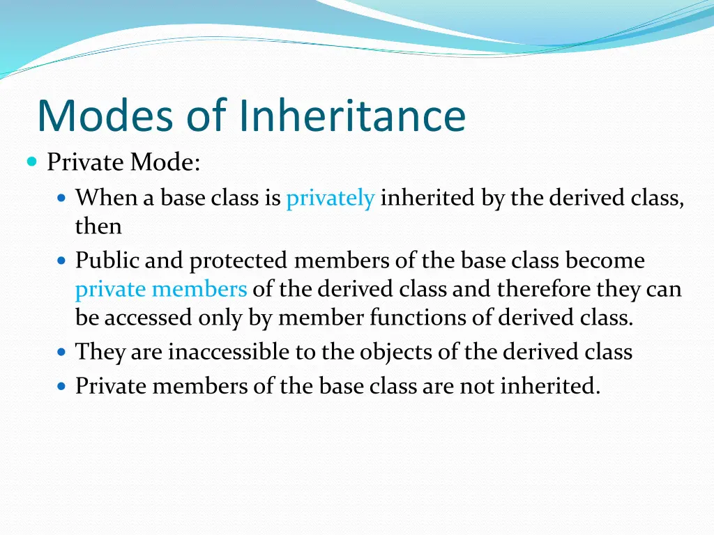 modes of inheritance private mode